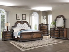 Traditional 5pc Coffee Brown King Size Bed Dresser Mirror Nightstand Chest Set