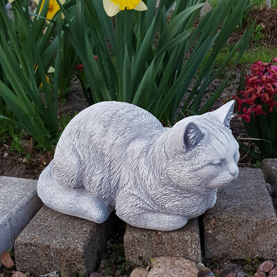 Chat Chaton Sculpture en Pierre J. H.17 CM 34 X 17 CM Gris 8,5 KG Béton