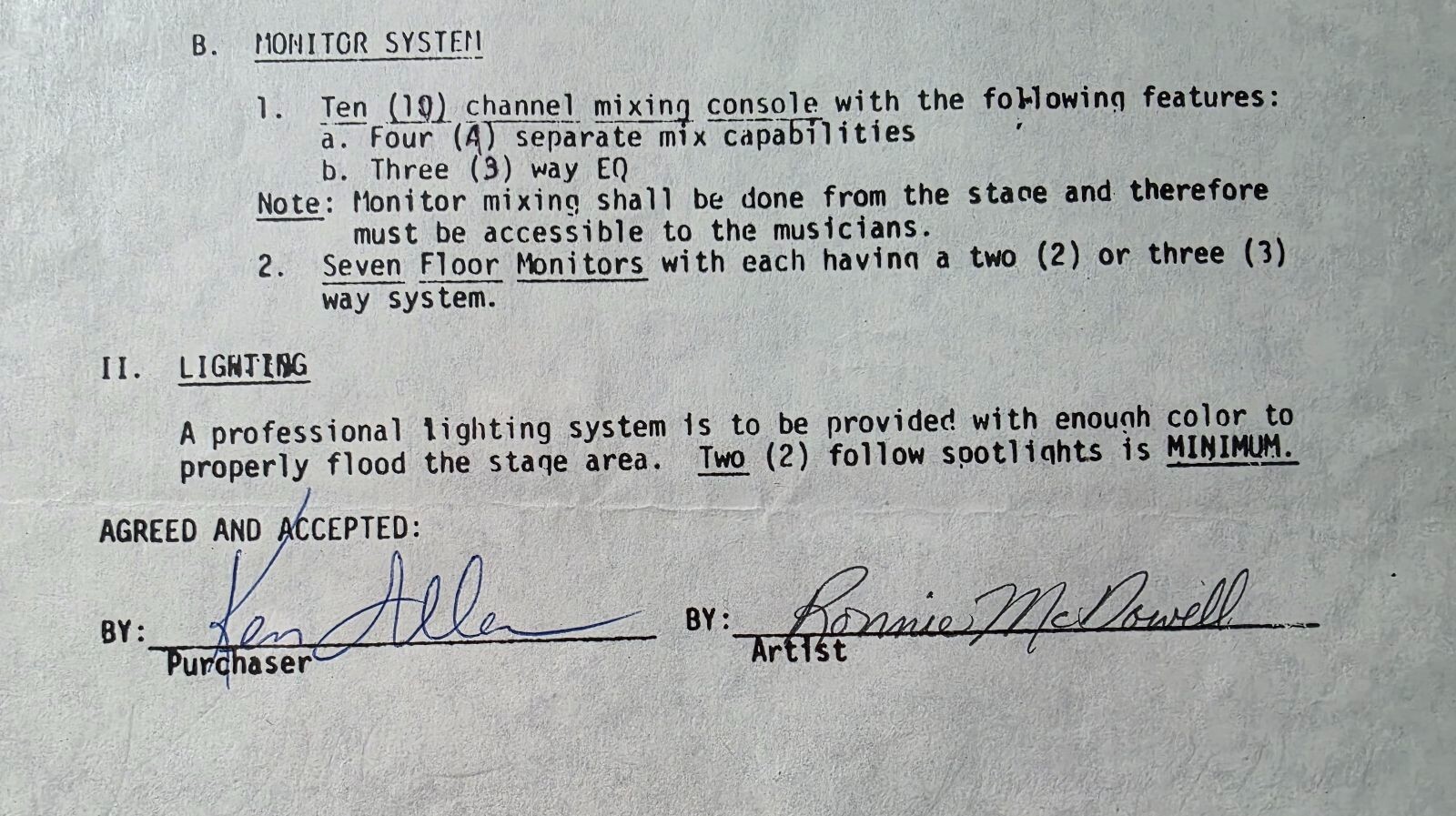 RARE Concert Contract Document signed autographed by Ronnie McDowell