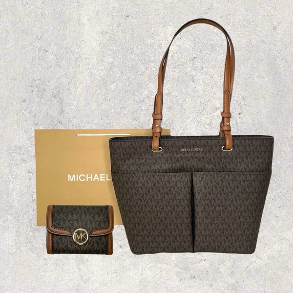 Michael Kors Tasche Shopper Portmonee GeldböRse Jet Set Bedford Leida Braun Neu-image
