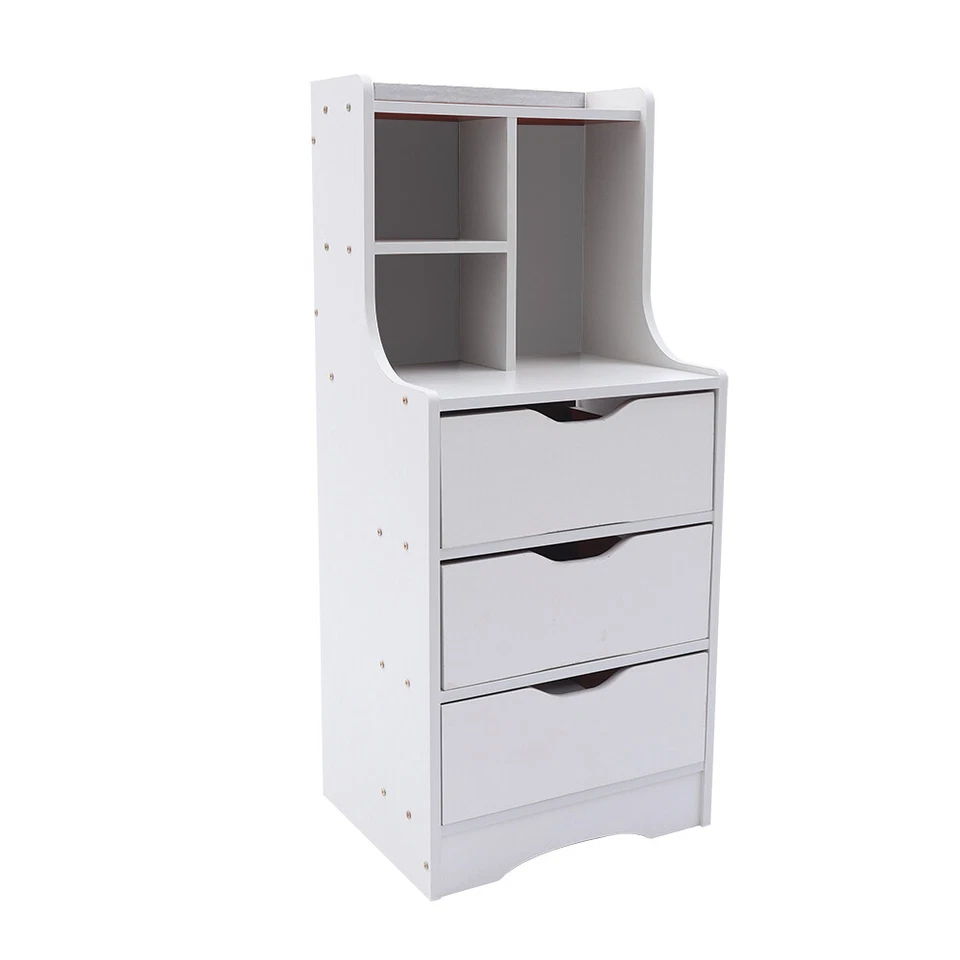 Tall White Nightstand w/ 3 Drawers Side Stand Cabinet Night Stand Bedside Tables - Image 3 of 4
