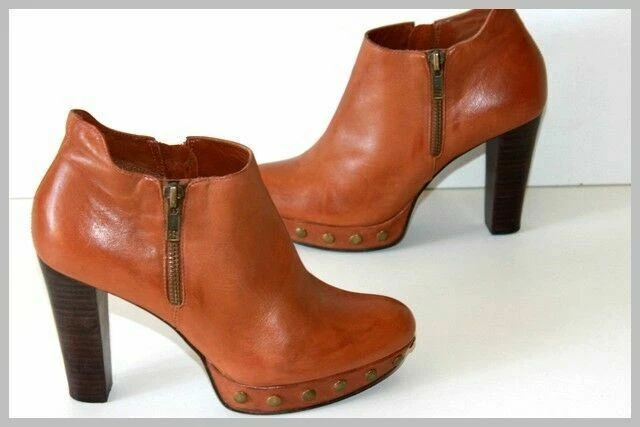MINELLI Boots a Talons Cuir Cloute Marron Clair T 37 BE