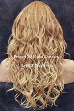 Human Hair Blend Full Wig Heat Ok Long wavy Blonde mix WBGA T27-613