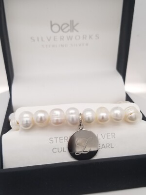 Belk Silverworks Armband Sterlingsilber 7'' Süßwasserperlen Initiale '' L''