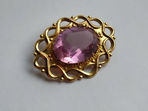 Vintage Soviet Brooch pink stone pin - Picture 10 of 12