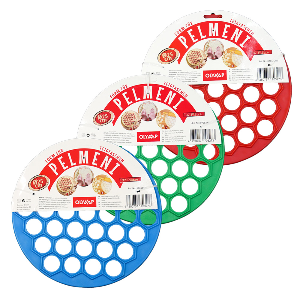Teigform Ravioli Pelmeni für 37 Teigtaschen Ø 25 cm in drei Farben