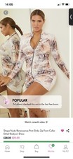 PLT Shape Nude Renaissance Print Slinky Zip Front Collar Detail Bodycon Dress