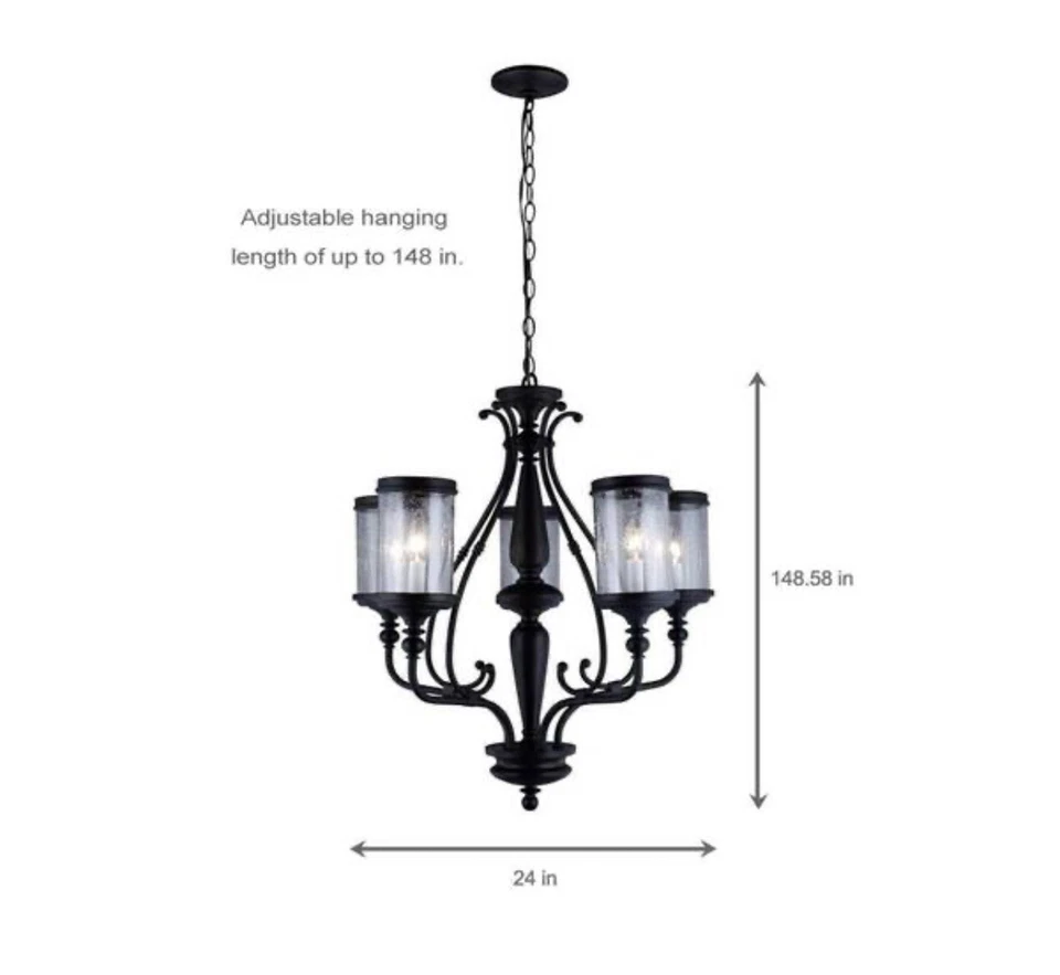 Lámpara de araña de 5 luces World Imports Estella Collection con pantallas de vidrio transparente con semillas Foto 2 de 3