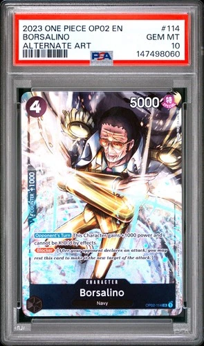 2023 ONE PIECE OP02-PARAMOUNT WAR ALTERNATE ART #114 BORSALINO PSA 10