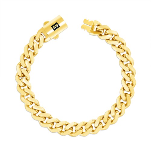 14k Yellow Gold Royal Monaco Miami Cuban Link 9mm Chain Bracelet Mens Women 7.5" - Picture 6 of 11