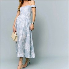 Reformation Blue floral Monet Midi Babydoll Maxi Linen Dress 0