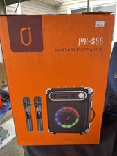 JYX -S55 Portable Outdoor Speaker w/2 Wireless Microphones,Black,NEW (dmgd bx)