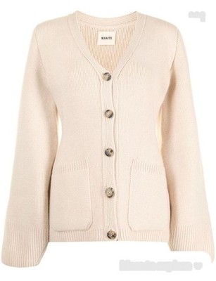Neu Khaite Lucy Kaschmir Strickjacke mit Rippbesatz - Beige Gr. M Top Geschenk 