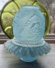 L.G. WRIGHT 3 Piece Embossed Roses Fairy Lamp Light Blue Satin Made By Fenton