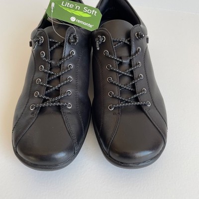 Remonte Lite n Soft Black Leather Water Resistant Sneakers Womens 8 EU 39 New
