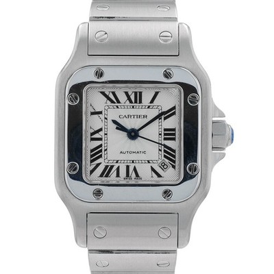 Cartier Santos 2423 24mm White Roman Dial Stainless Steel Band Watch w/Paper