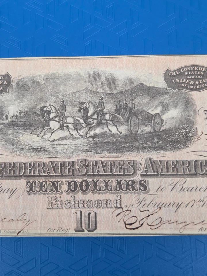 1864 $10 Ten Dollars Note The Confederate States of America Richmond - Image 4 of 4
