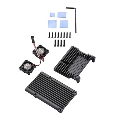 Metal Black Case Shell Box W/ Dual Fan Heatsink For Raspberry Pi 4 Model B 4B*