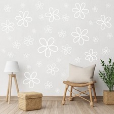 A1diee 8Pcs White Daisy Wall Sticker in Total 44 Pieces Vinyl Cute Flower Art