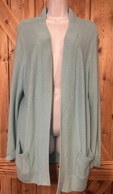 APPLESEED S Petite Knit Open Cardigan Linen Cotton Pockets Robin Egg Blue SZ PXL