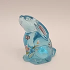Fenton Butterfly Kisses Rabbit Hand Painted Signed Blue Glass