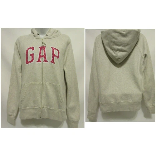 OFF WHITE Maglione ragazza media M GAP rosa ricamato a pois bianco sporco panna zip con cappuccio