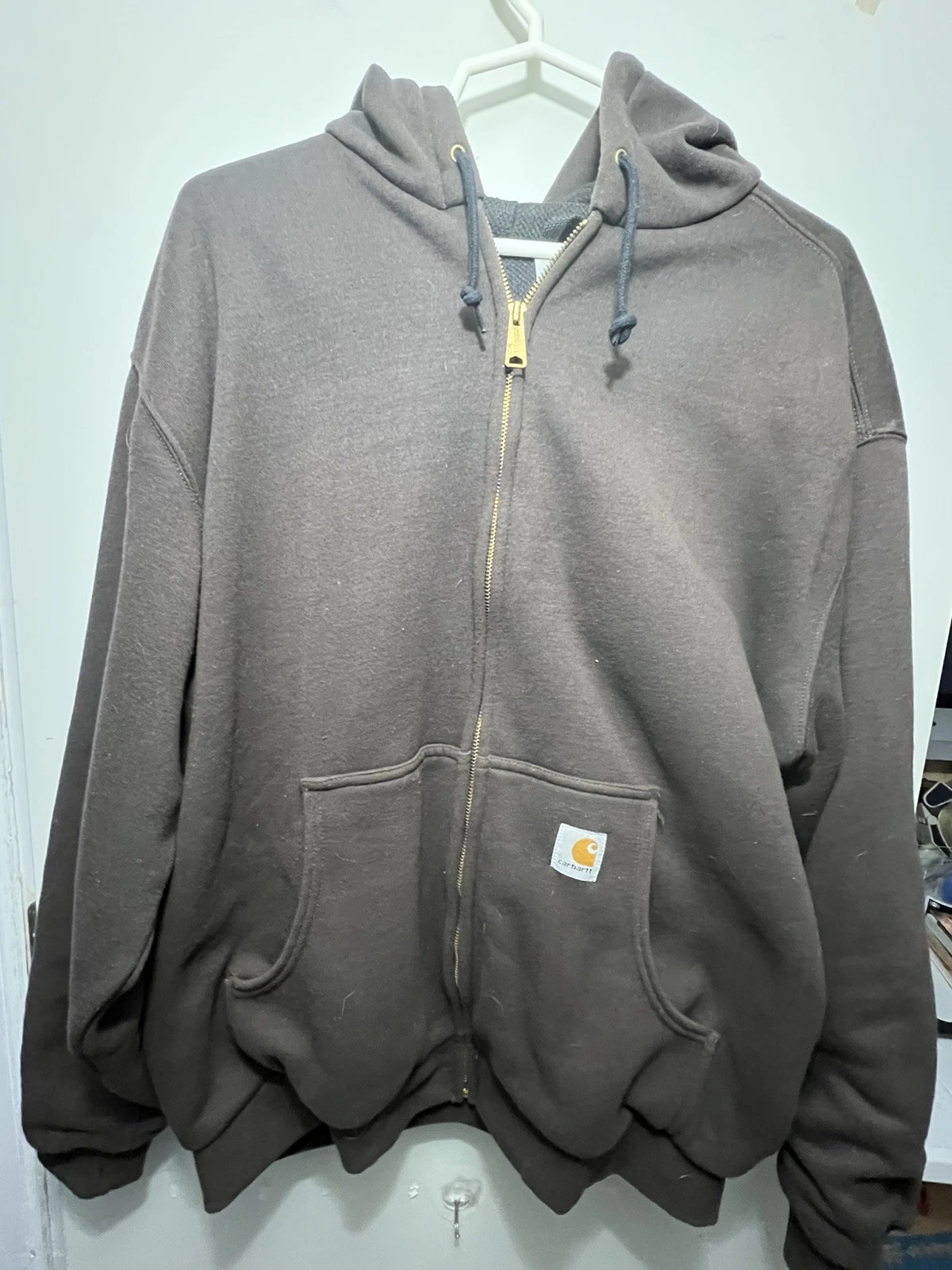 Carhartt Men's Brown Full Zip Hooded Sweatshirt Thermal Lined Size XL