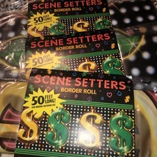 NEW 3 Amscan Scene Setter Room Border Rolls DOLLAR SIGNS 50 Feet Long backdrop