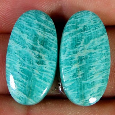 18.00 Cts Natural Amazonite Matched Pair Oval Cab 11x21x4mm Losse Gemstone