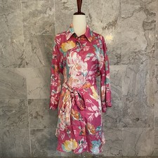 ZARA Pink Floral Button Up Satin Shirt Dress M