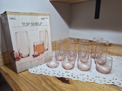 Vtg  Libbey Top Shelf Pink Swag Tumblers Drinking Glasses 12pc