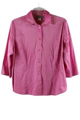 Notations Stretch Pink Women's Top Blouse Long Sleeve Collared 1X 054