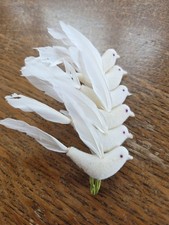 Set of 6 Feather Dove Birds On Green Wire Decorative Ornament Craft Wedding DIY