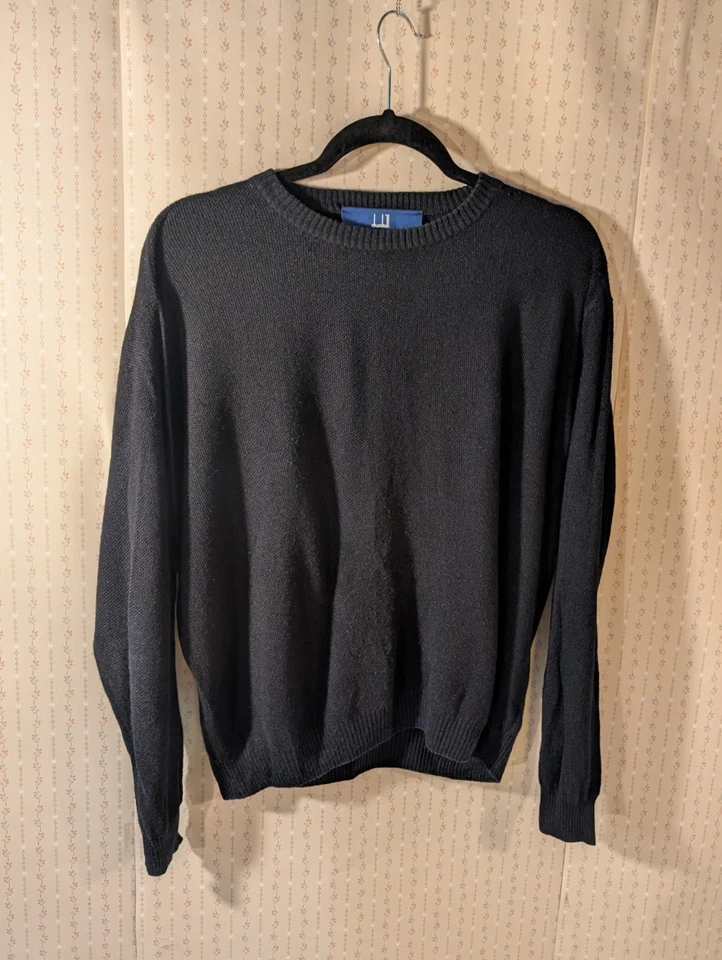 Suéter Dunhill Golf Negro L Seda y Lino Ligero Tejido Preppy Cuello Redondo Foto 4 de 4
