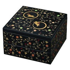Maeju 8R-332 Lacquerware Box 2-Tier Appetizer Rabbit Arabesque Black Red 7