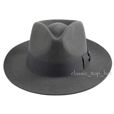 100% Wool Stiff and Snap Brim Felt Fedora Trilby Hat With Wide Band Gents Hat