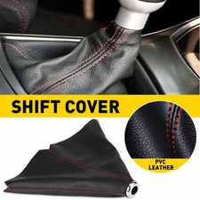 NEW Black PVC Leather/Red Stitch Manual/Auto Gear Shift Knob Shifter Boot Cover