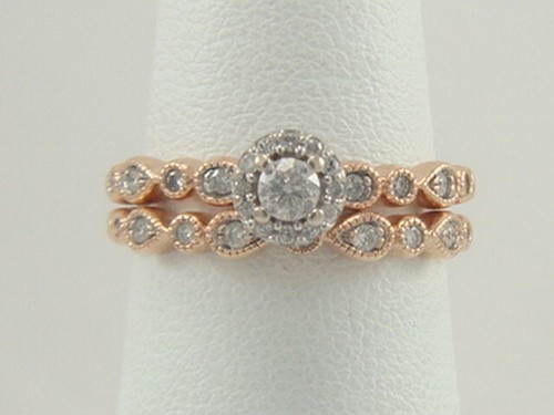10K Yellow Gold .33ctw Diamond Halo Milgrain Wedding Bridal Set Size 6