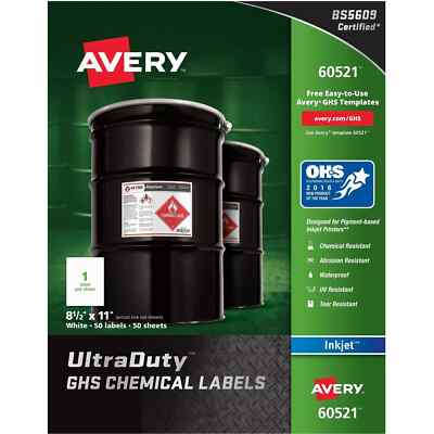 NEW Avery UltraDuty GHS Chemical UV Resistant Labels, 8.5 x 11 SHIPS N 24HRS