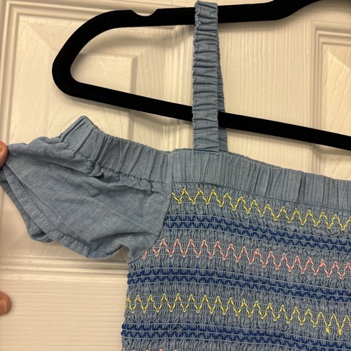 Wonder Nation Kids Dress Denim Blue Off Shoulder Embroidered Sleeveless Size L - Picture 4 of 6