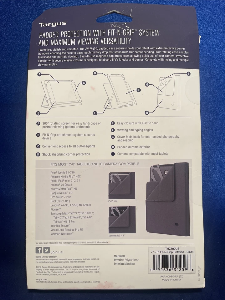 Targus Fit-n-Grip Universal 360 Rotating Case 7-8" Tablets Samsung Apple HP (2) - Image 2 of 4