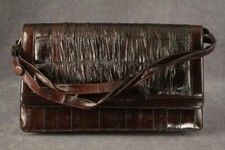 Vintage Maroon EEL SKIN Leather Clutch Handbag Quilted Purse Made in Korea