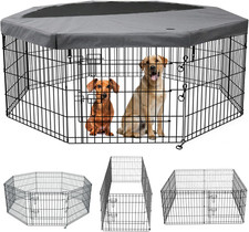Foldable 8-Panel Metal Dog Playpen with Top Cover - Indoor/Outdoor Use 36"H