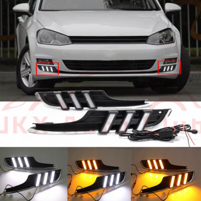 2Pcs Front Bumper LED DRL Fog Lamp Flashes Signal s For Volkswagen Golf 2015-17