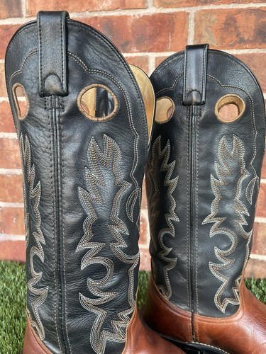 ⭐️Mens Cowboy Western Leather Embroidered Boots⭐️Shaft Green & Brown⭐️Size 9 D⭐️ - Picture 12 of 21