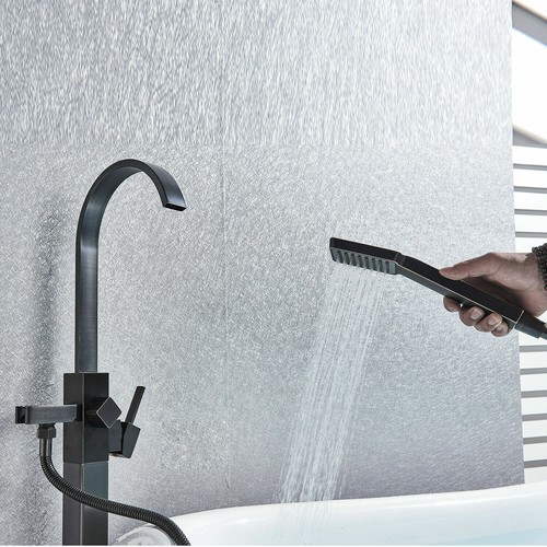 Tub Filler Freestanding Bathtub Faucet Floor Mounted Bathroom with Hand Shower - Picture 48 of 132