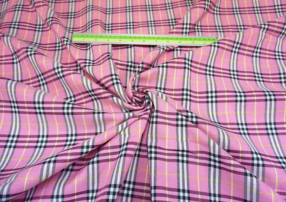 PINK PLAID TARTAN COTTON BLEND WOVEN FABRIC GR8 FOR KILT SKIRT DRAPE DRESS - Image 3 of 4