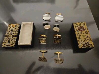 Manschettenknöpfe Set alt für Kleidung. 2x Perlmutt 2x Goldfarben mit Motiv   