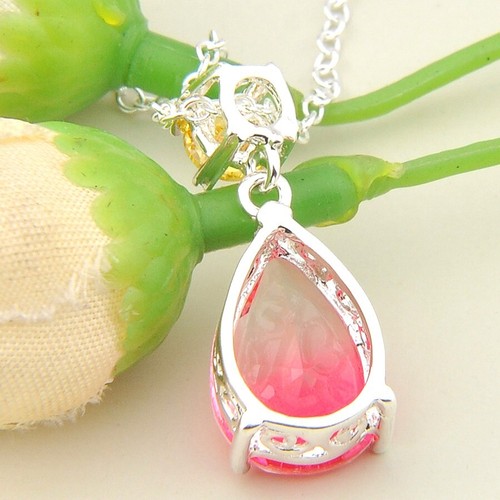 Classic Teardrop Cut Red Mystic Tourmaline Citrine Gem Silver Pendants Necklaces - Picture 3 of 5