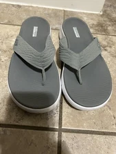SKECHERS GOGA MAT 140037 Gray Slide On Thong Sandals Size 10 EUR 40